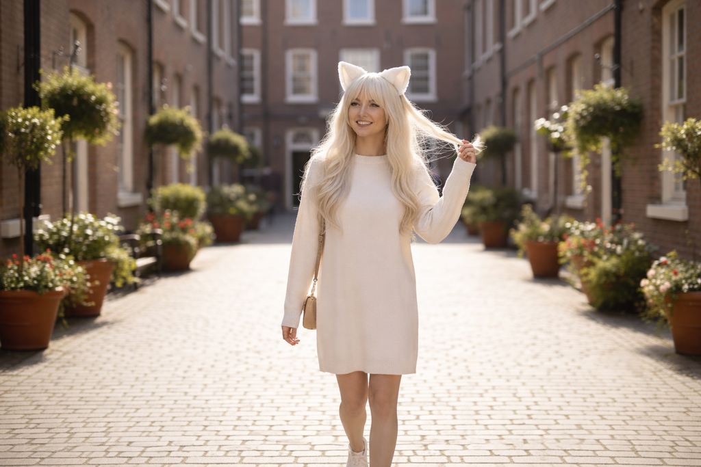 Cat ears Kitty Headwear White Furry Animal Headband Costume Bow Bells morning