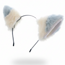 Load image into Gallery viewer, Light Blue And White Furry Cat Ears KItty Cute Costume Hairclip Headband 【NALUMI】
