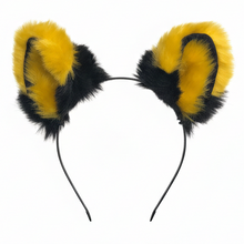 Load image into Gallery viewer, Big Cat Fox Ears Kitty Cosplay Headwear Bright Yellow Black Furry Soft Thick Fur Inside Animal Headband Costume