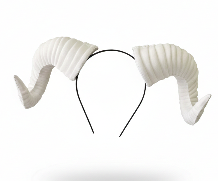Plain White Huge Ram Horn Headdress – Forest Gothic Demon Nymph Headband for Photography & Cosplay | NALUMI