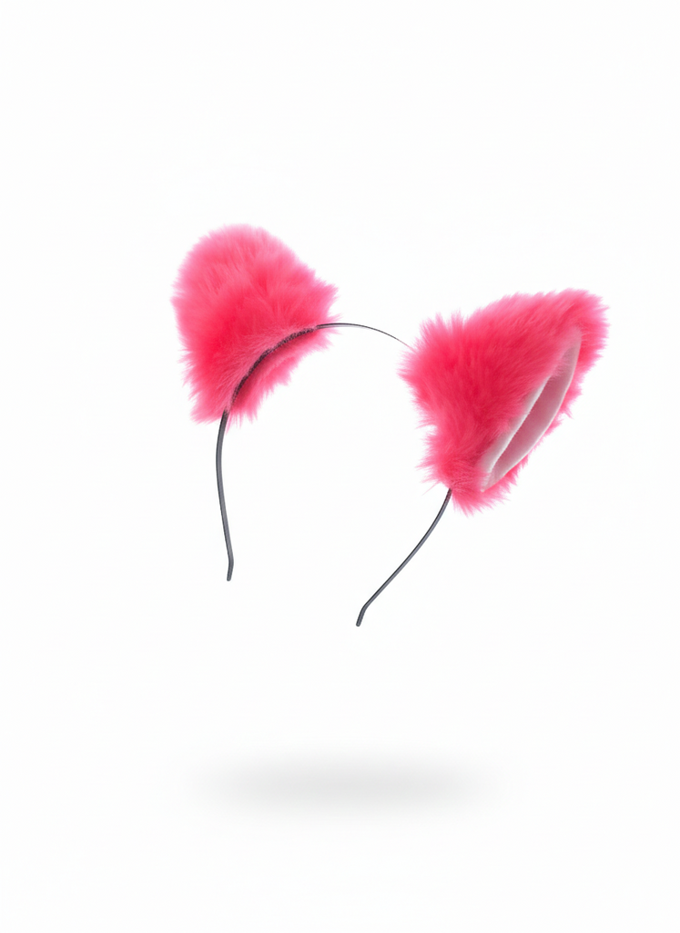 Fluorescent Pink Furry Cat Ears KItty Cute Costume Hairclip Headband 【NALUMI】