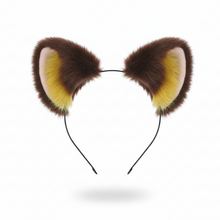 Load image into Gallery viewer, Big Cat ears Kitty Cosplay Headwear Brown Furry Yellow Fur Inside Animal Headband Costume
