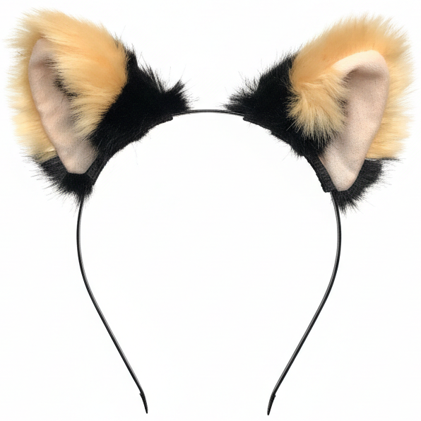 Big Cat ears Kitty Cosplay Headwear Black Furry Light Yellow Inside Animal Headband Costume