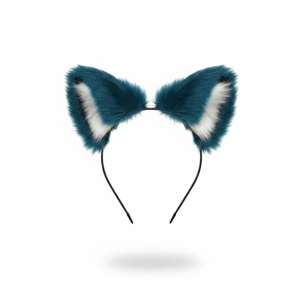 Cat ears Kitty Cosplay Headwear Dark Blue Furry White Fur Inside Animal Headband Costume