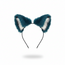 Load image into Gallery viewer, Cat ears Kitty Cosplay Headwear Dark Blue Furry White Fur Inside Animal Headband Costume