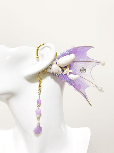 Purple Mermaid Earring Sea Shell Fairy Ears Elven Ears Earcuffs cosplay fantasy decoration Nature Fish Fin photography【NALUMI】