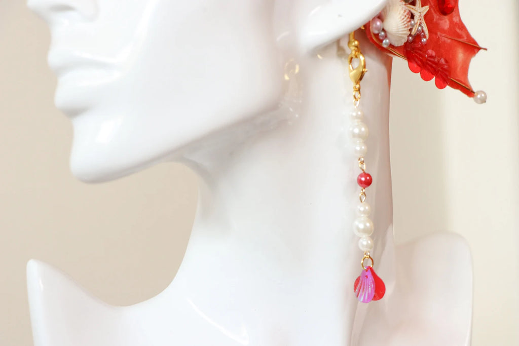 Red Mermaid Earring Sea Shell Fairy Ears Elven Ears Earcuffs cosplay fantasy decoration Nature Fish Fin photography【NALUMI】