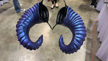 Load image into Gallery viewer, Galaxy Purple Blue Huge Horn Forest Gothic Demon Nymph Ram Horn Headdress Headband Punk Evil sheep Diablo Photography Cosplay【NALUMI】