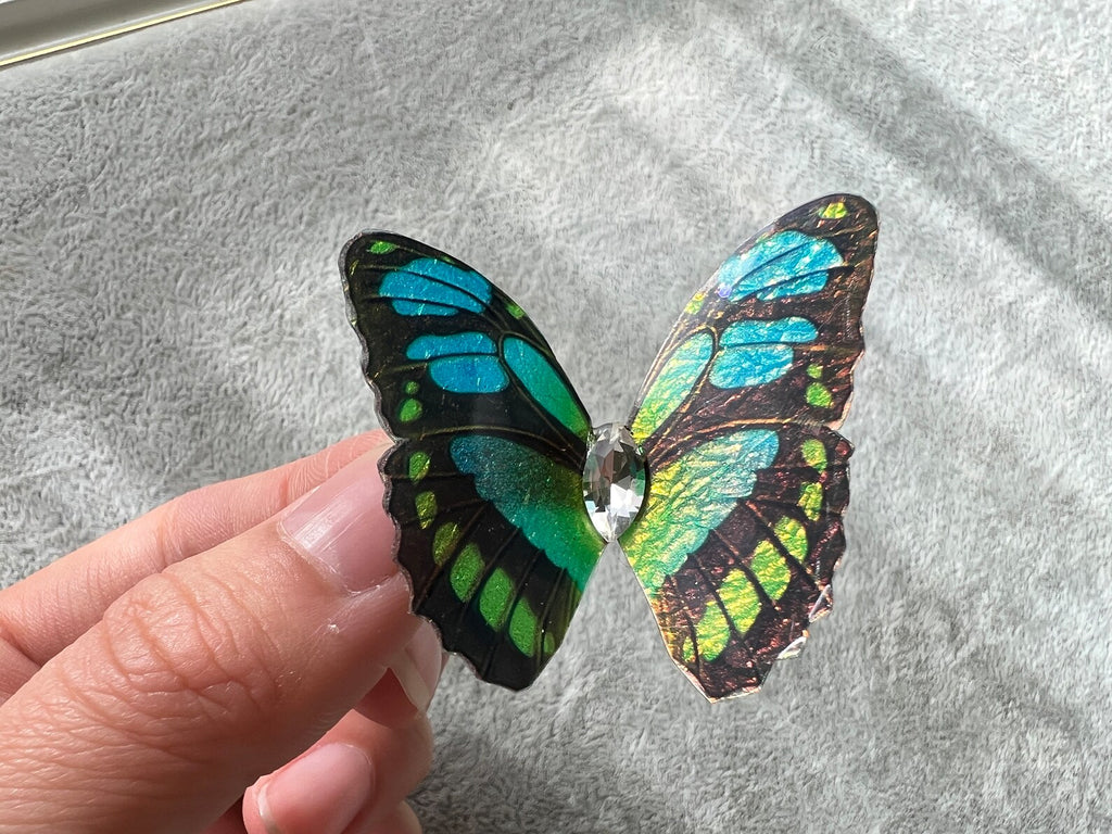 Black Blue Green Shiny Butterfly Hair Clip Nymph Natural Hair Pin Gift For Her