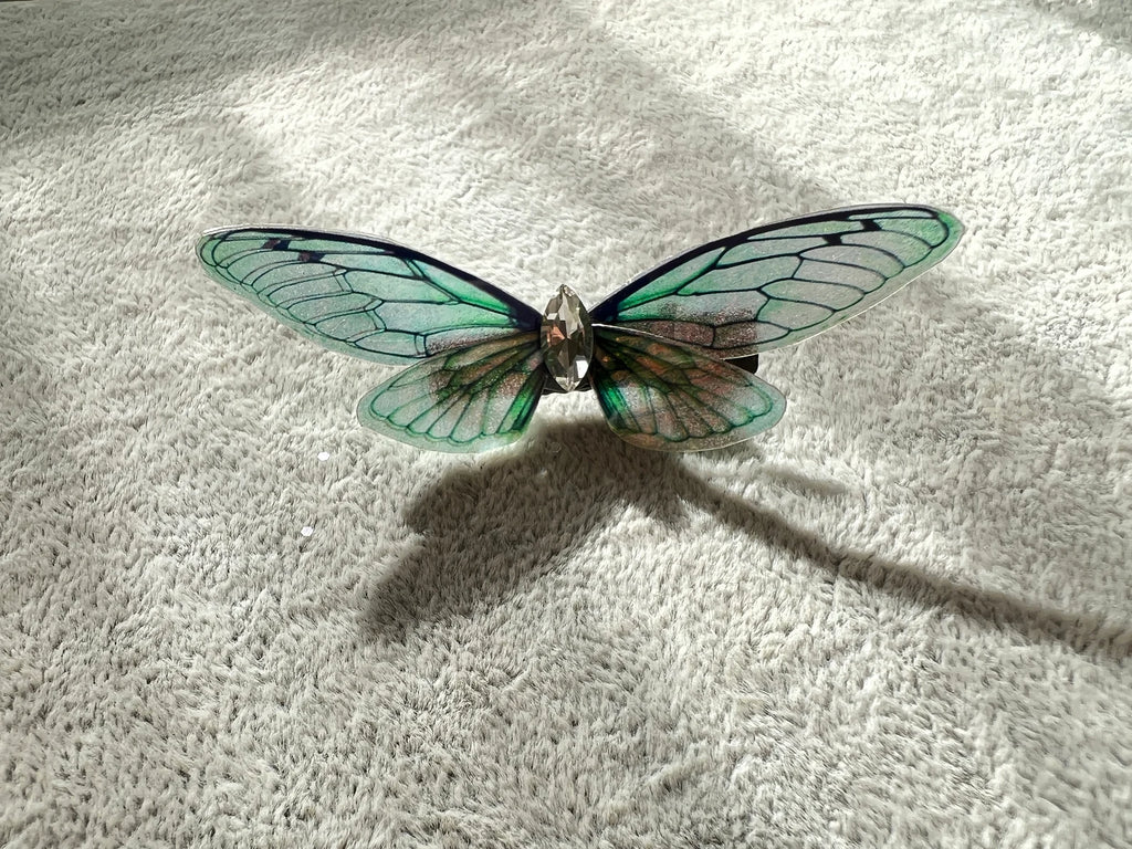 Black Green Shiny Dragonfly Butterfly Hair Clip Nymph Natural Hair Pin Gift For Her