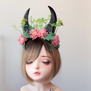 Dragon HORNS HEADDRESS - Flower Head Piece - Demon Horns Headpiece - Unique Head Piece - Forest Headdress - Head Piece Festival