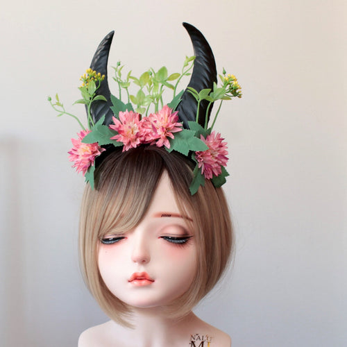 Dragon HORNS HEADDRESS - Flower Head Piece - Demon Horns Headpiece - Unique Head Piece - Forest Headdress - Head Piece Festival