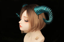 Load image into Gallery viewer, Galaxy Lake Green Blue Huge Horn Forest Gothic Demon Nymph Ram Horn Headdress Headband Punk Evil sheep Diablo Photography Cosplay【NALUMI】