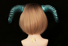 Load image into Gallery viewer, Galaxy Lake Green Blue Huge Horn Forest Gothic Demon Nymph Ram Horn Headdress Headband Punk Evil sheep Diablo Photography Cosplay【NALUMI】