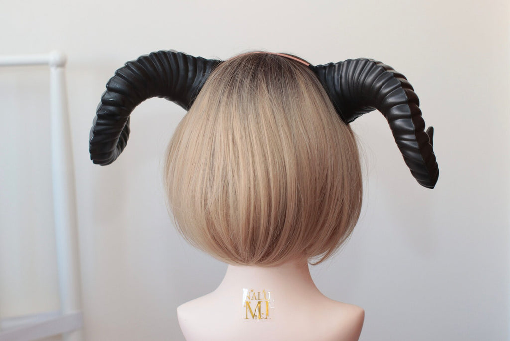 Plain Black Huge Horn Forest Gothic Demon Nymph Ram Horn Headdress Headband Punk Evil sheep Diablo Photography Cosplay【NALUMI】