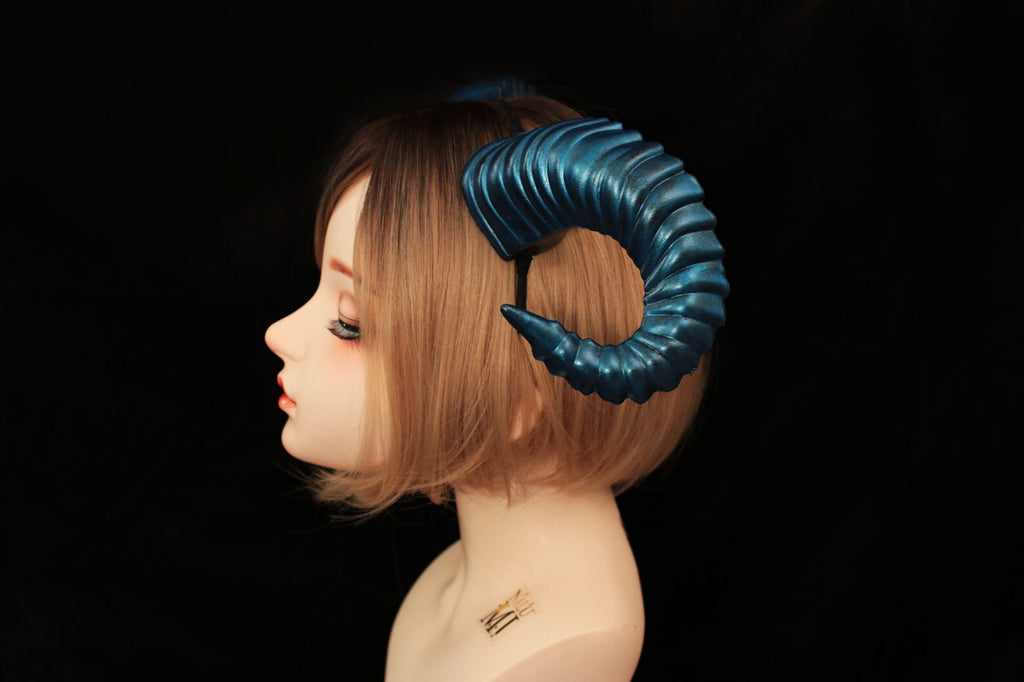Galaxy Dark Blue Huge Horn Forest Gothic Demon Nymph Ram Horn Headdress Headband Punk Evil sheep Diablo Photography Cosplay【NALUMI】