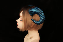 Load image into Gallery viewer, Galaxy Dark Blue Huge Horn Forest Gothic Demon Nymph Ram Horn Headdress Headband Punk Evil sheep Diablo Photography Cosplay【NALUMI】