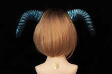 Load image into Gallery viewer, Galaxy Dark Blue Huge Horn Forest Gothic Demon Nymph Ram Horn Headdress Headband Punk Evil sheep Diablo Photography Cosplay【NALUMI】