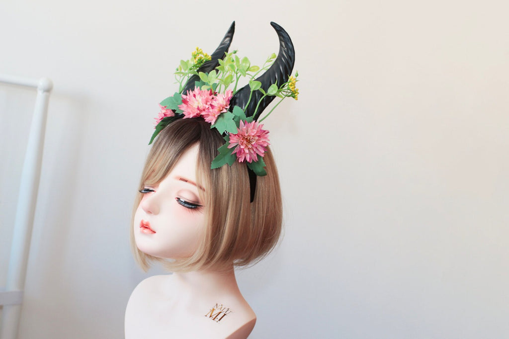 Dragon HORNS HEADDRESS - Flower Head Piece - Demon Horns Headpiece - Unique Head Piece - Forest Headdress - Head Piece Festival