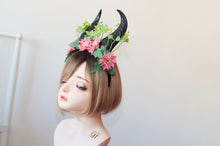 Load image into Gallery viewer, Dragon HORNS HEADDRESS - Flower Head Piece - Demon Horns Headpiece - Unique Head Piece - Forest Headdress - Head Piece Festival