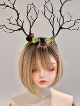 Load image into Gallery viewer, Dark Green with purple pink flowers Branch Horn Demon Nymph Horn Headdress Antlers Costume