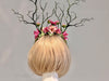 Green Branch Pink Daisy Flowers Horn Demon Nymph Horn Headdress Antlers