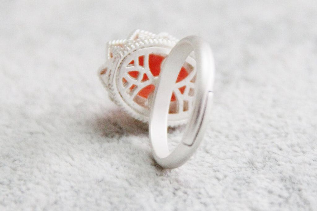 Resin Ring, Silver Gold Plated Crown Oval Seashell Pink caldesia