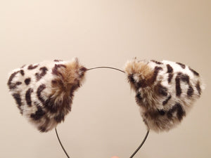 Cat ears Leopard Headwear pattern/ pink inside  Furry Animal