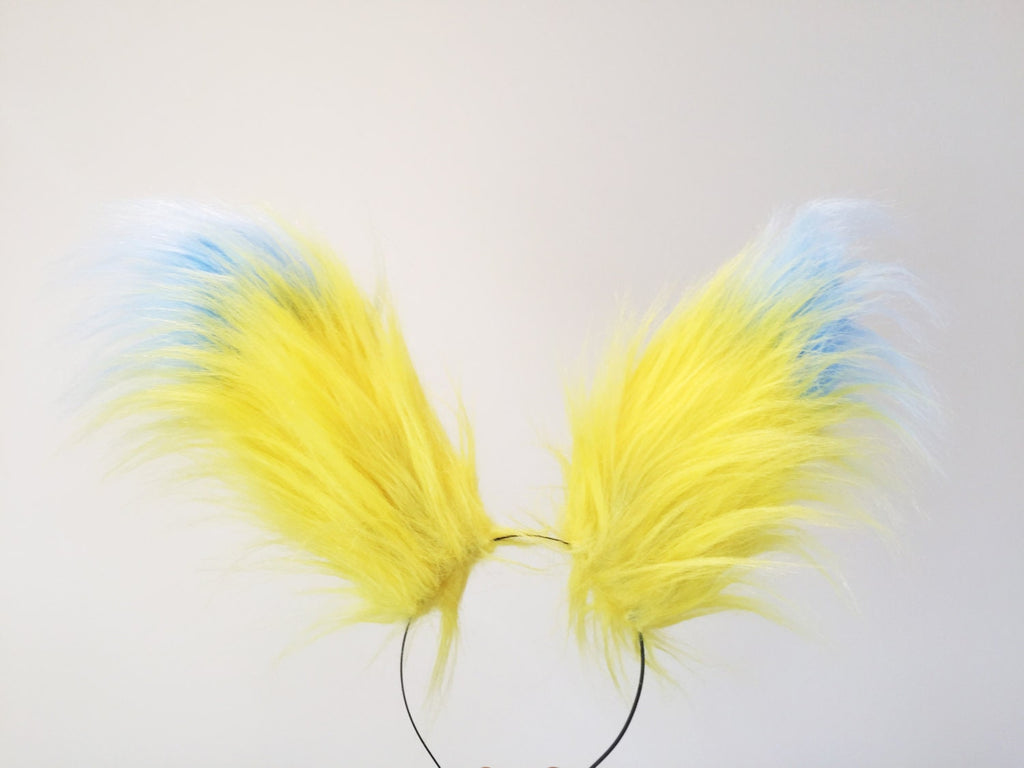 Blue Yellow Fox Ears long fur  Cosplay Animal Furry Bunny ears Rabbit Judy Realistic Easter Costume NALUMI