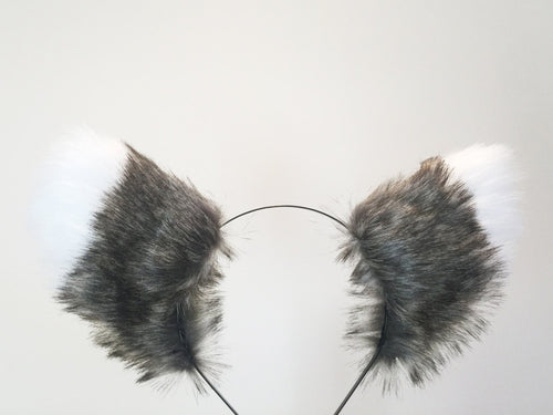 Cat ears Kitty Wolf Headwear Dark Brown Grey/Pink inside  Furry Animal Headband Costume