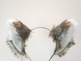 Cat ears Kitty Wolf Headwear Coffe Brown Warm Grey Furry Animal Headband Costume