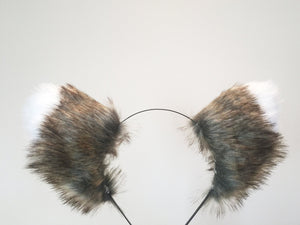 Cat ears Kitty Wolf Headwear Coffe Brown Warm Grey Furry Animal Headband Costume