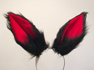 Black Red Fox Ears Demon Long fur Cosplay Animal Furry Bunny ears Rabbit Wolf Easter NALUMI