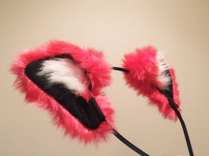 Cat ears Kitty Headwear Cherry Red Furry Animal Headband Costume Bow Bells