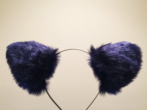 Cat ears Kitty Headwear Dark Navy Blue Furry White Fur Inside Animal Headband Costume Bow Bells