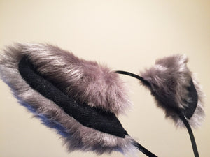 Cat ears Kitty Headwear Dark Warm Grey Black Inside Furry Animal Headband Costume Bow Bells