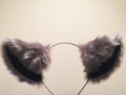 Cat ears Kitty Headwear Dark Warm Grey Black Inside Furry Animal Headband Costume Bow Bells