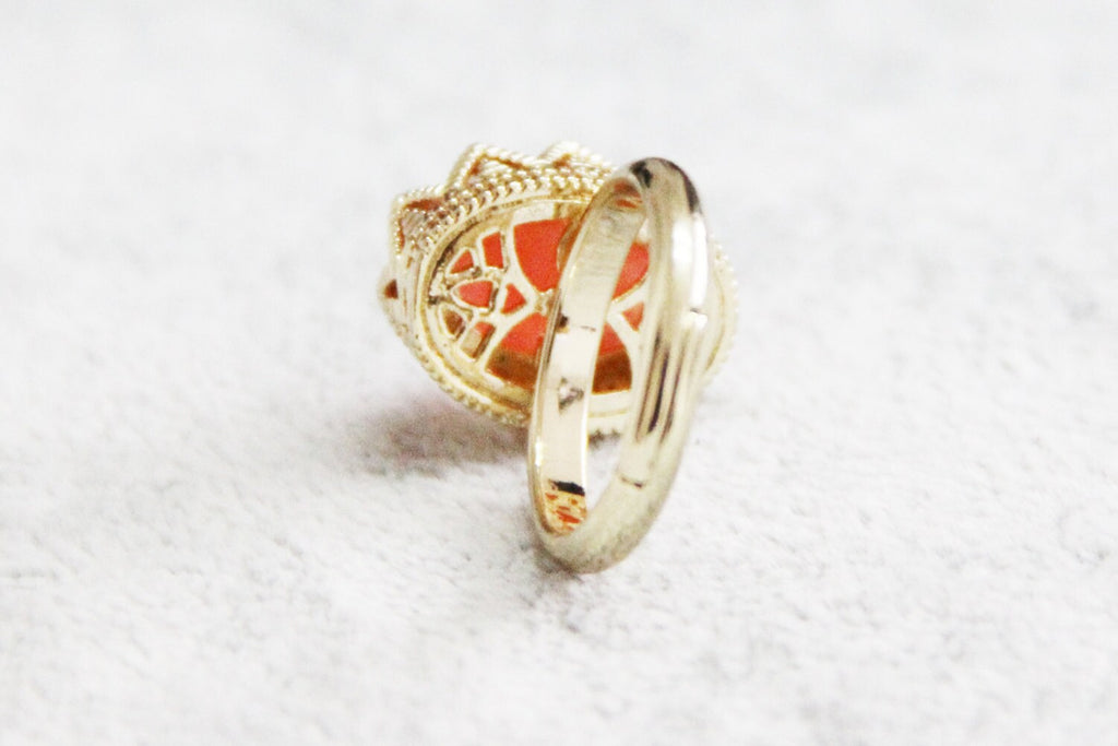 Resin Ring, Silver Gold Plated Crown Oval Seashell Pink caldesia