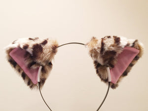 Cat ears Leopard Headwear pattern/ pink inside  Furry Animal