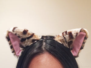 Cat ears Leopard Headwear pattern/ pink inside  Furry Animal