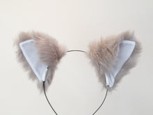 Load image into Gallery viewer, Cat ears Kitty Wolf Headwear Warm Grey White inside  Furry Animal Headband Costume Bow Bells