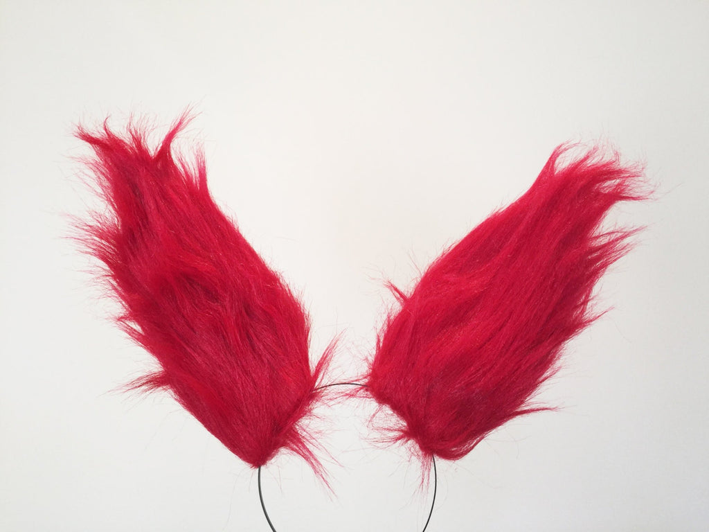 Red Pink Fox Ears long Fur Harley Quinn Cosplay Animal Furry Bunny ears Rabbit Judy Realistic Easter NALUMI