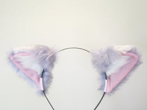 Cat ears Kitty Headwear Grey Pink inside  Furry Animal Headband Costume Bow Bells