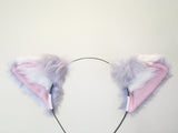 Cat ears Kitty Headwear Grey Pink inside  Furry Animal Headband Costume Bow Bells