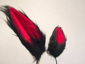 Black Red Fox Ears Demon Long fur Cosplay Animal Furry Bunny ears Rabbit Wolf Easter NALUMI