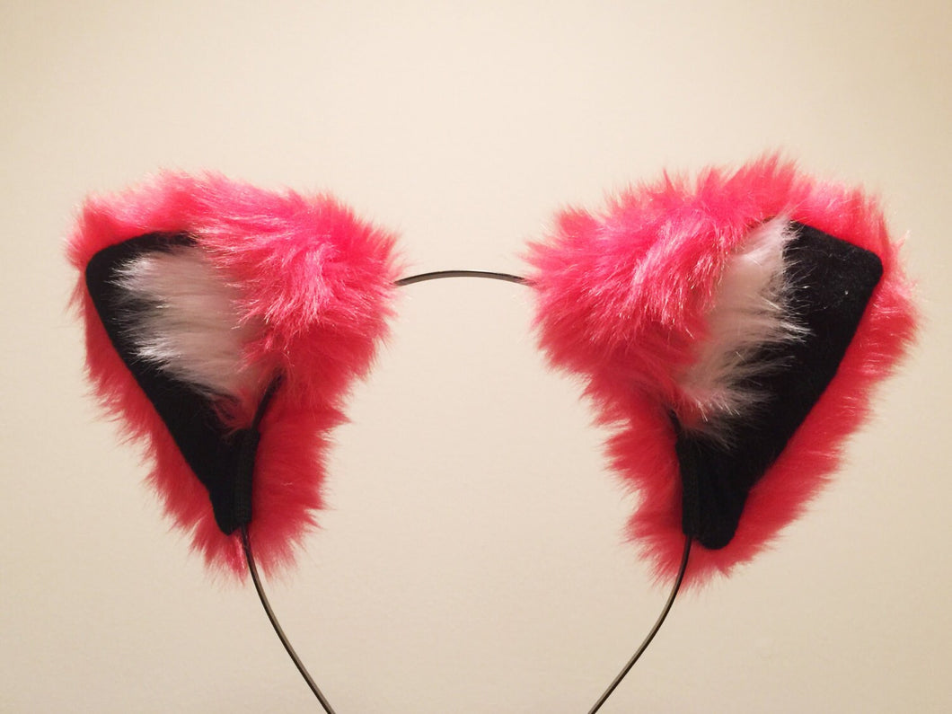 Cat ears Kitty Headwear Cherry Red Furry Animal Headband Costume Bow Bells