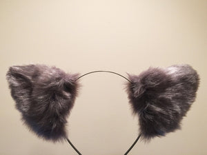 Cat ears Kitty Headwear Dark Warm Grey Black Inside Furry Animal Headband Costume Bow Bells