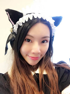 Cat Ears kitty headwear Furry Black Pink White Bells Maid Lolita