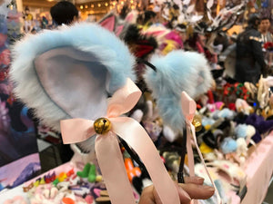 Cat ears Kitty Headwear Light Blue Furry Animal Headband Costume Bow Bells