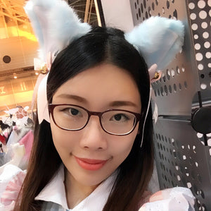 Cat ears Kitty Headwear Light Blue Furry Animal Headband Costume Bow Bells